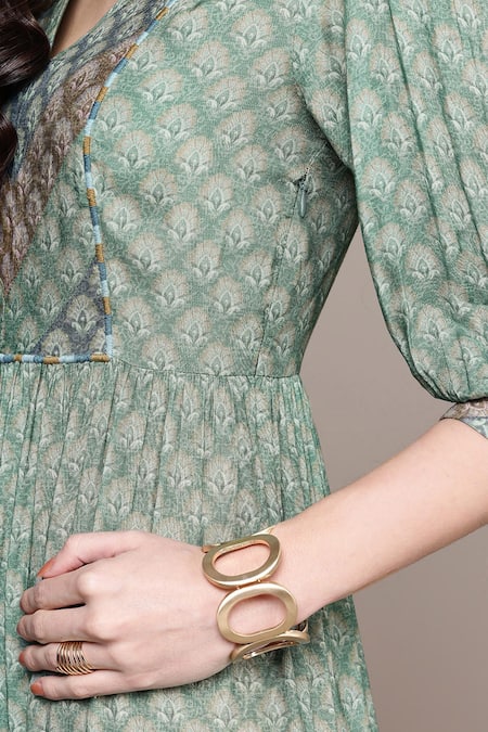 Ritu Kumar Green Viscose V-neck Essential-avani Buti Long Dress Online at Aza Fashions Ritu Kumar_Green Viscose V-neck Essential-avani Buti Long Dress _Online_at_Aza_Fashions