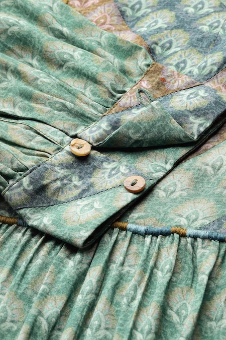 Buy Ritu Kumar Green Viscose V-neck Essential-avani Buti Long Dress Buy_Ritu Kumar_Green Viscose V-neck Essential-avani Buti Long Dress