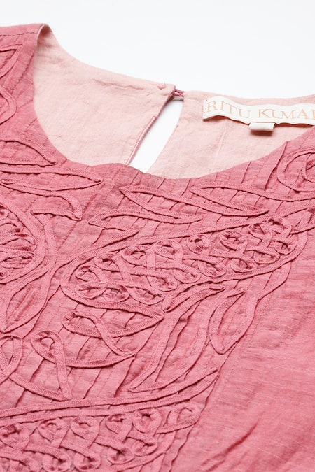 Buy Ritu Kumar Pink Viscose, Cotton Embroidery Round Neck Essential-label Short Dress Online at Aza Fashions Buy_Ritu Kumar_Pink Viscose, Cotton Embroidery Round Neck Essential-label Short Dress _Online_at_Aza_Fashions