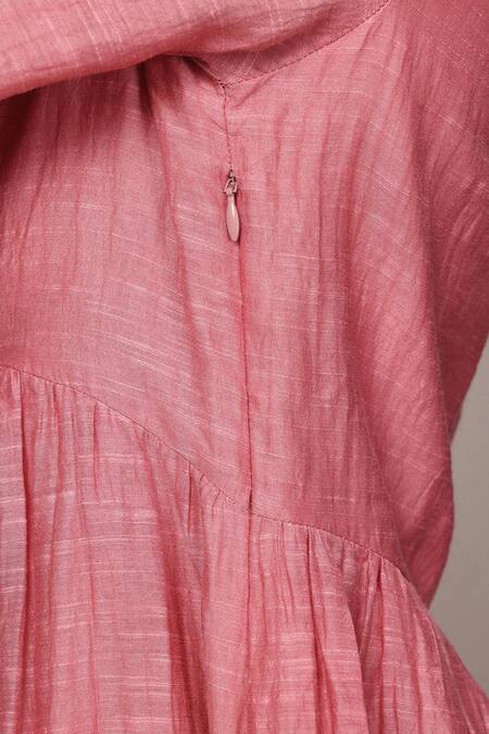 Shop Ritu Kumar Pink Viscose, Cotton Embroidery Round Neck Essential-label Short Dress Online at Aza Fashions Shop_Ritu Kumar_Pink Viscose, Cotton Embroidery Round Neck Essential-label Short Dress _Online_at_Aza_Fashions