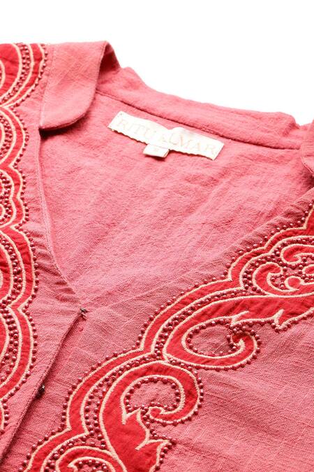 Buy Ritu Kumar Pink Cotton Embroidery V-neck Inlay Short Kurta Online at Aza Fashions Buy_Ritu Kumar_Pink Cotton Embroidery V-neck Inlay Short Kurta _Online_at_Aza_Fashions