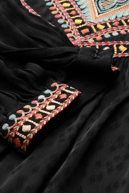 Buy Ritu Kumar Black Viscose Embroidery Round Neck Arith Solid Short Top Buy_Ritu Kumar_Black Viscose Embroidery Round Neck Arith Solid Short Top