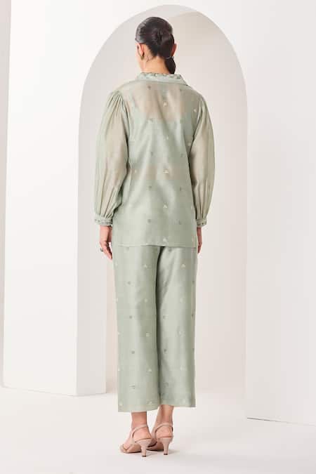 Sue Mue Sage Green Handwoven Silk Chanderi Set 