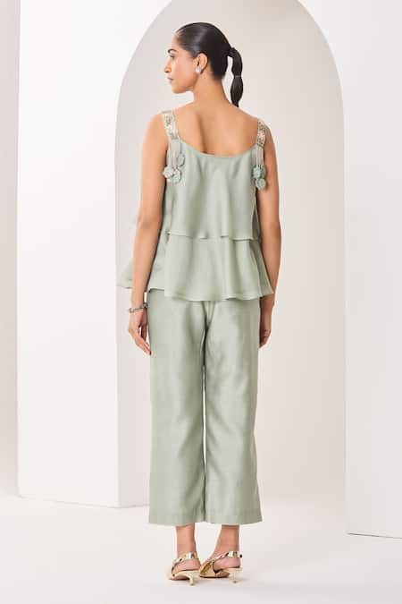 Sue Mue Sage Green Handwoven Silk Chanderi Set 