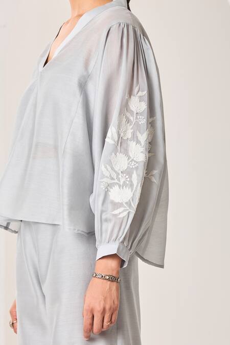 Buy Sue Mue Blue Handloom Cotton, Silk, Chanderi Embroidery, Beads, Ice Handwoven Set Online at Aza Fashions Buy_Sue Mue_Blue Handloom Cotton, Silk, Chanderi Embroidery, Beads, Ice Handwoven Set _Online_at_Aza_Fashions