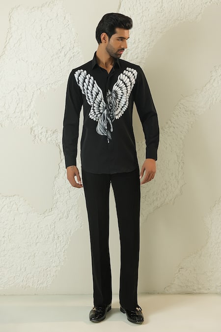 Courtyard By Abhi Black Handpainted Shirt & Trouser Set 