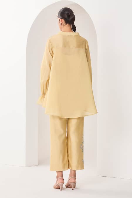 Sue Mue Pastel Yellow Handwoven Silk Co-Ordinate Set 