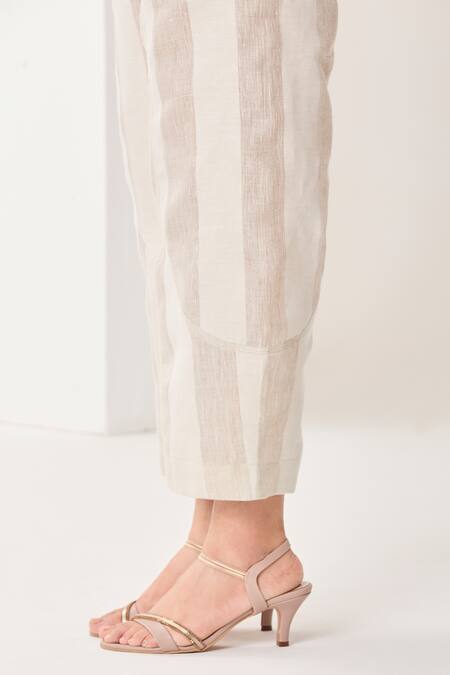 Buy Sue Mue White Linen Embroidery Collared Beige Co-ordinate Set Buy_Sue Mue_White Linen Embroidery Collared Beige Co-ordinate Set