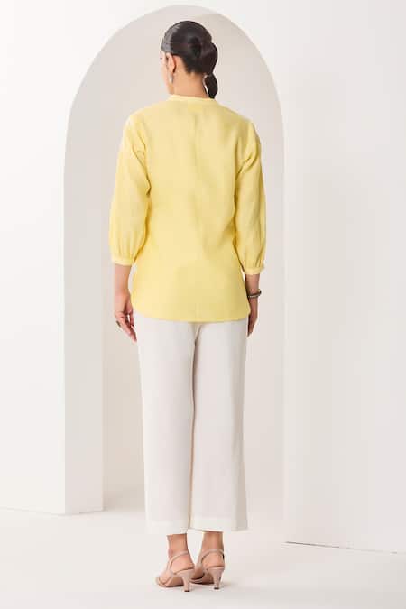 Sue Mue Lemon Yellow Linen Shirt & Pant Set 
