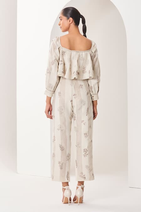 Sue Mue Floral Embroidered Linen Co-Ordinate Set 
