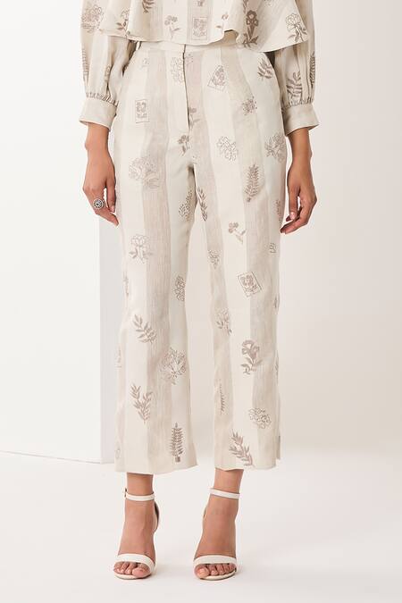 Shop Sue Mue Beige Linen Embroidery Square Neck Floral Co-ordinate Set Online at Aza Fashions Shop_Sue Mue_Beige Linen Embroidery Square Neck Floral Co-ordinate Set _Online_at_Aza_Fashions