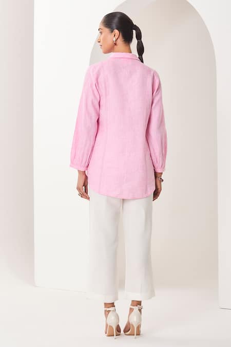 Sue Mue Light Pink Linen Shirt & Pant Set 