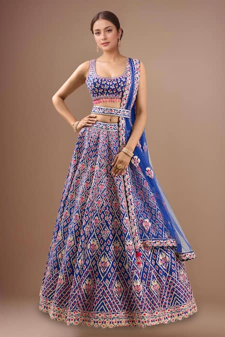 Shyam Narayan Prasad Mazarine Blue Gota Embroidered Lehenga Set 