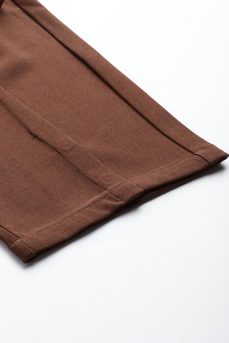 Ritu Kumar_Brown Polyester, Spandex Red Plum Straight Leg Pant_Online_at_Aza_Fashions