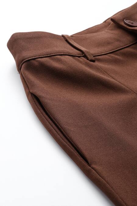 Buy_Ritu Kumar_Brown Polyester, Spandex Red Plum Straight Leg Pant_Online_at_Aza_Fashions