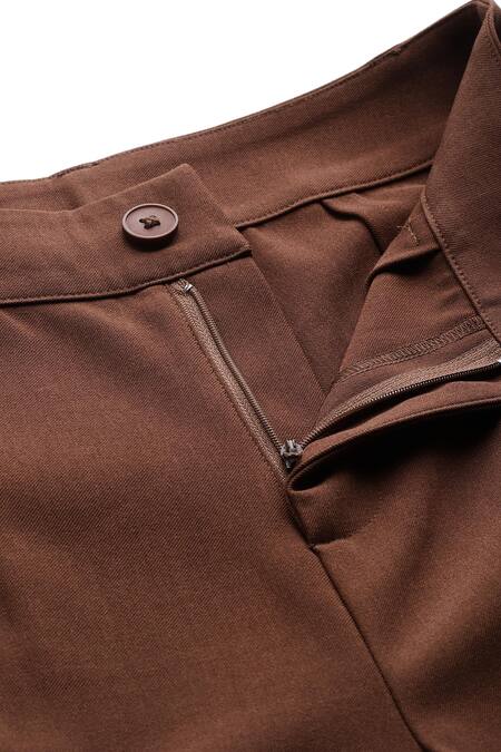 Buy_Ritu Kumar_Brown Polyester, Spandex Red Plum Straight Leg Pant