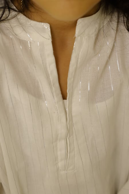 Shop_Petite Pomme_White Cotton Embroidery Moonlight Fly Kurta Set _Online_at_Aza_Fashions