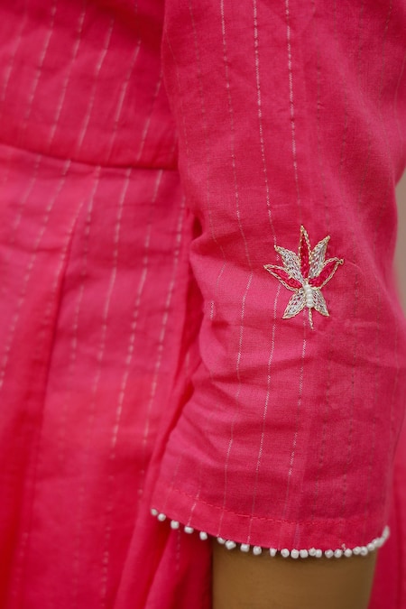 Petite Pomme_Pink Cotton Embroidery Hand Anarkali Set _Online_at_Aza_Fashions