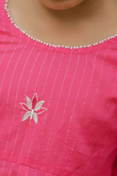 Buy_Petite Pomme_Pink Cotton Embroidery Hand Anarkali Set _Online_at_Aza_Fashions