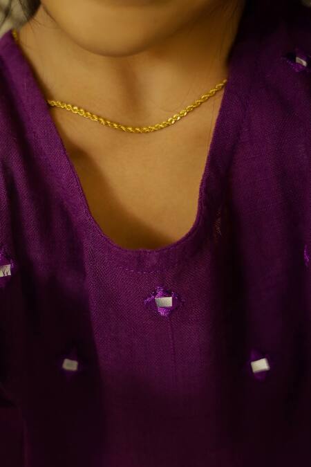 Petite Pomme_Purple Cotton Mirrors Work Anarkali Set _Online_at_Aza_Fashions