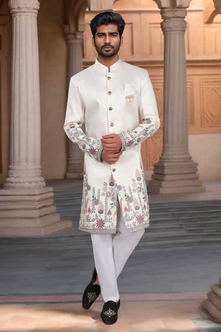 Arihant Rai Sinha Cream Thread Embroidered Sherwani & Pant Set 