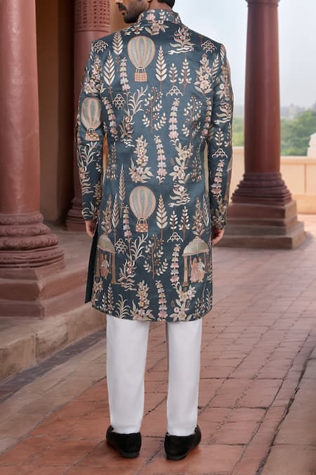 Arihant Rai Sinha Bluish Grey Thread Embroidered Sherwani Set 
