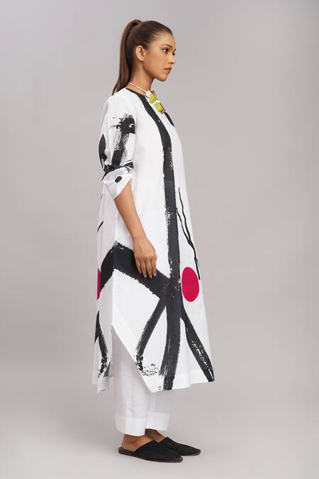 Buy Taika By Poonam Bhagat White Linen Embroidery Round Neck Printed Tunic And Pant Set Buy_Taika By Poonam Bhagat_White Linen Embroidery Round Neck Printed Tunic And Pant Set