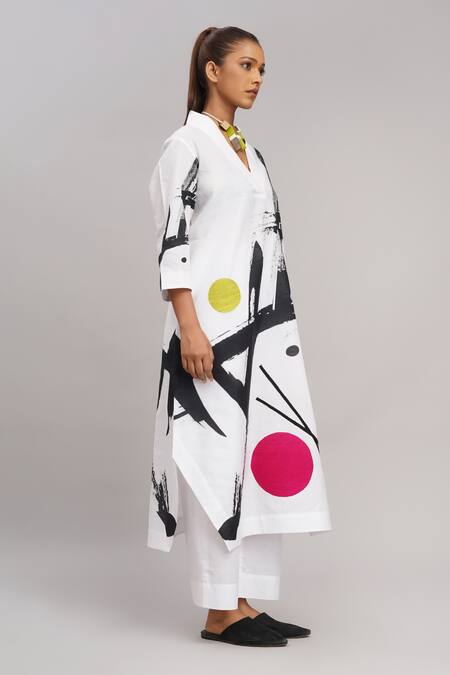 Buy Taika By Poonam Bhagat White Linen Embroidery V-neck Printed Tunic And Pant Set Online at Aza Fashions Buy_Taika By Poonam Bhagat_White Linen Embroidery V-neck Printed Tunic And Pant Set _Online_at_Aza_Fashions