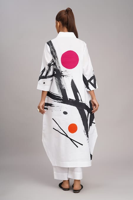 Shop Taika By Poonam Bhagat White Linen Embroidery V-neck Printed Tunic And Pant Set at Aza Fashions Shop_Taika By Poonam Bhagat_White Linen Embroidery V-neck Printed Tunic And Pant Set _at_Aza_Fashions