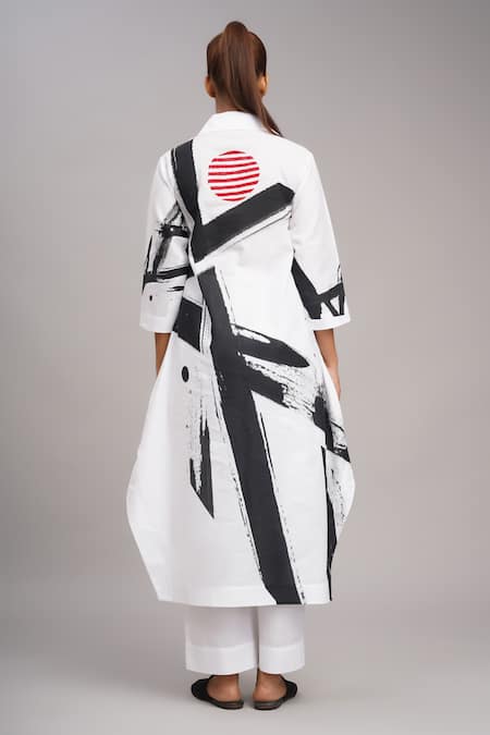 Shop Taika By Poonam Bhagat White Linen Embroidery Collared Printed Tunic And Pant Set at Aza Fashions Shop_Taika By Poonam Bhagat_White Linen Embroidery Collared Printed Tunic And Pant Set _at_Aza_Fashions