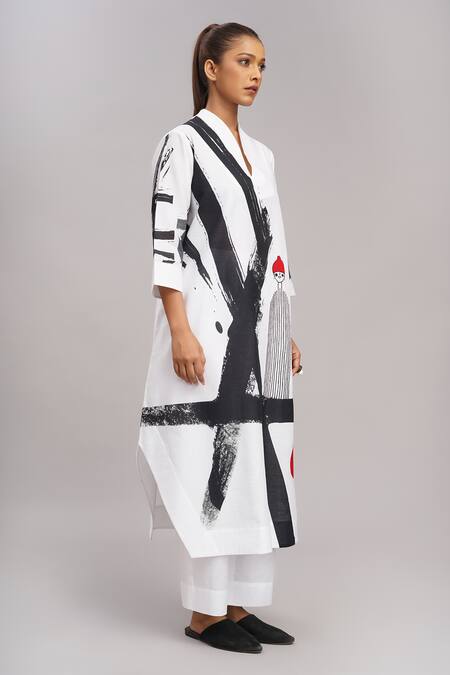 Buy Taika By Poonam Bhagat White Linen Round Neck Printed Embroidered Tunic And Pant Set Online at Aza Fashions Buy_Taika By Poonam Bhagat_White Linen Round Neck Printed Embroidered Tunic And Pant Set _Online_at_Aza_Fashions