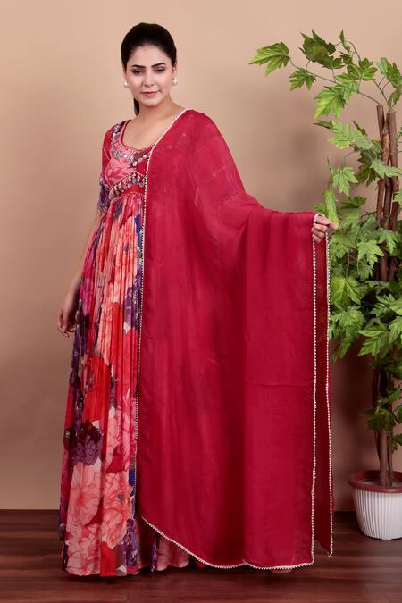 Nidhi Kejriwal_Multi Color Georgette, Organza Floral Anarkali Dress With Matching Dupatta _Online_at_Aza_Fashions