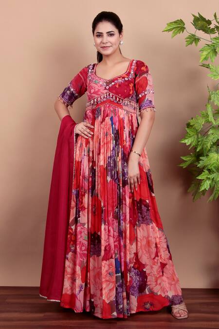 Nidhi Kejriwal_Multi Color Georgette, Organza Floral Anarkali Dress With Matching Dupatta _at_Aza_Fashions