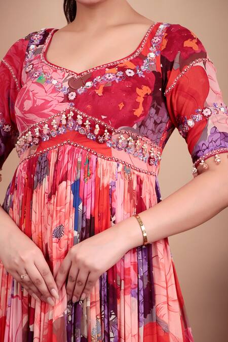 Shop_Nidhi Kejriwal_Multi Color Georgette, Organza Floral Anarkali Dress With Matching Dupatta 