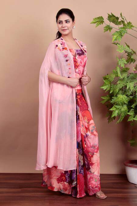 Shop_Nidhi Kejriwal_Multi Color Georgette Sequins Multicolor Floral Indo-western Set _Online_at_Aza_Fashions