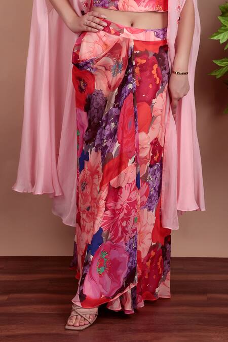 Nidhi Kejriwal_Multi Color Georgette Sequins Multicolor Floral Indo-western Set _at_Aza_Fashions