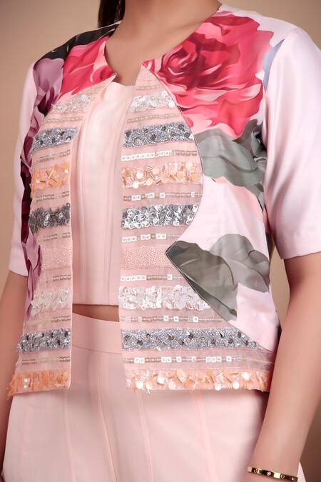 Buy_Nidhi Kejriwal_Pink Georgette, Modal, Satin, Chanderi Sequins Blush Indo-western Dress Set 