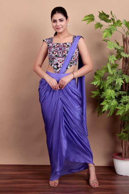 Nidhi Kejriwal Purple Designer Pre-Draped Saree Set 