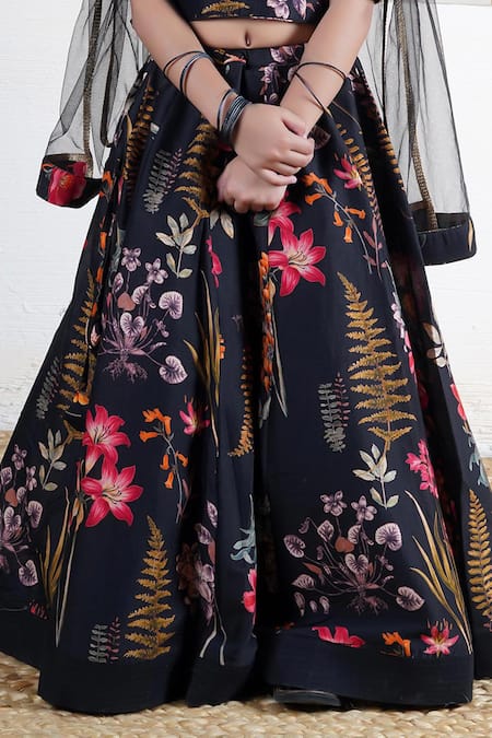 Buy_Mamma Plz_Black Chanderi Handwoven Lehenga Set _Online_at_Aza_Fashions