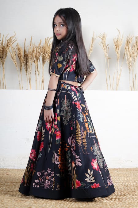Mamma Plz Black Handwoven Chanderi Lehenga Set 
