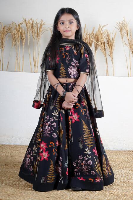 Shop_Mamma Plz_Black Chanderi Handwoven Lehenga Set _Online_at_Aza_Fashions