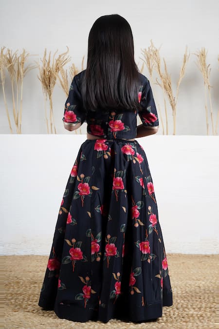 Mamma Plz Black Floral Handwoven Lehenga Set 