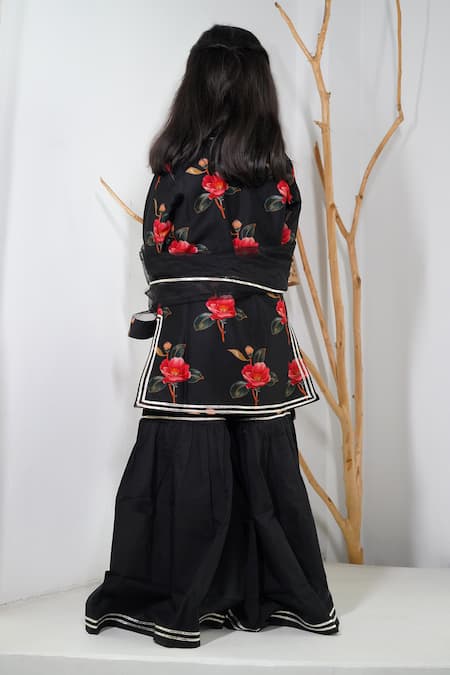 Mamma Plz Black Floral Chanderi Sharara Set 