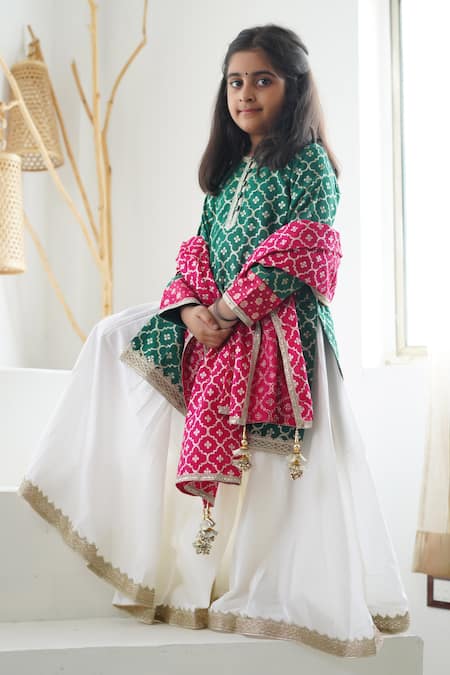 Mamma Plz Green Buti Chanderi Contrast Sharara Set 