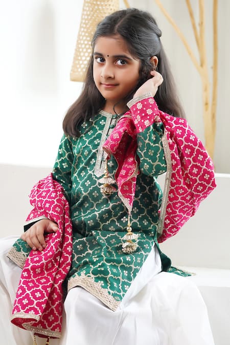 Buy Mamma Plz Green Chanderi, Cotton Zari Buti Contrast Sharara Set Online at Aza Fashions Buy_Mamma Plz_Green Chanderi, Cotton Zari Buti Contrast Sharara Set _Online_at_Aza_Fashions