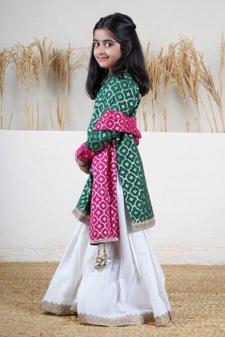 Shop_Mamma Plz_Green Chanderi, Cotton Zari Buti Contrast Sharara Set _Online_at_Aza_Fashions