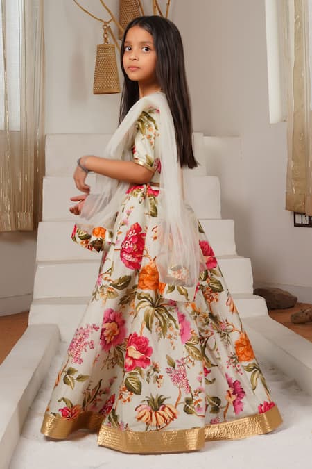 Mamma Plz_Multi Color Chanderi Zari Floral Handwoven Lehenga Set _Online_at_Aza_Fashions