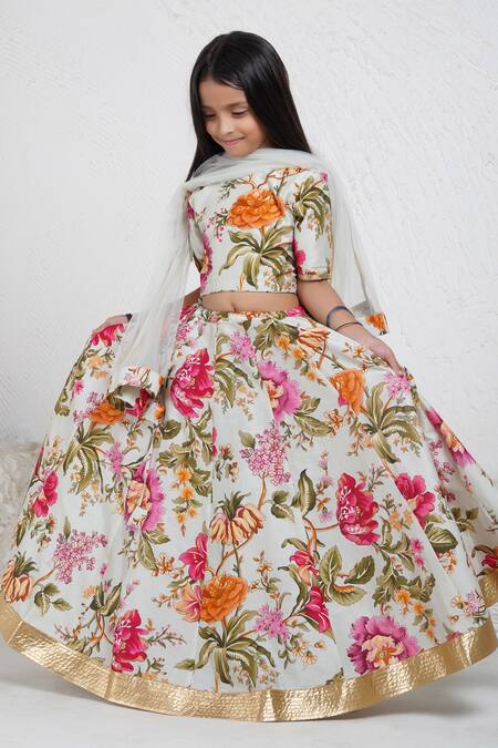 Shop_Mamma Plz_Multi Color Chanderi Zari Floral Handwoven Lehenga Set _Online_at_Aza_Fashions