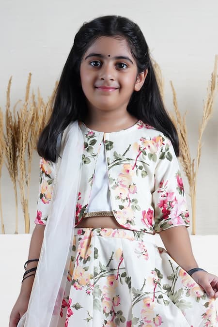 Mamma Plz_Ivory Chanderi Zari Floral Lehenga Jacket Set _Online_at_Aza_Fashions