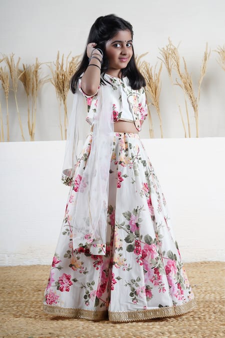 Mamma Plz_Ivory Chanderi Zari Floral Lehenga Jacket Set _at_Aza_Fashions